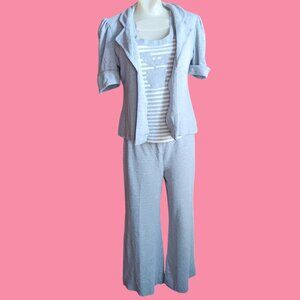 Vintage Medium Womens Lounge Set 3-Piece Gray Jacket Top Apple Tank Wide Pants